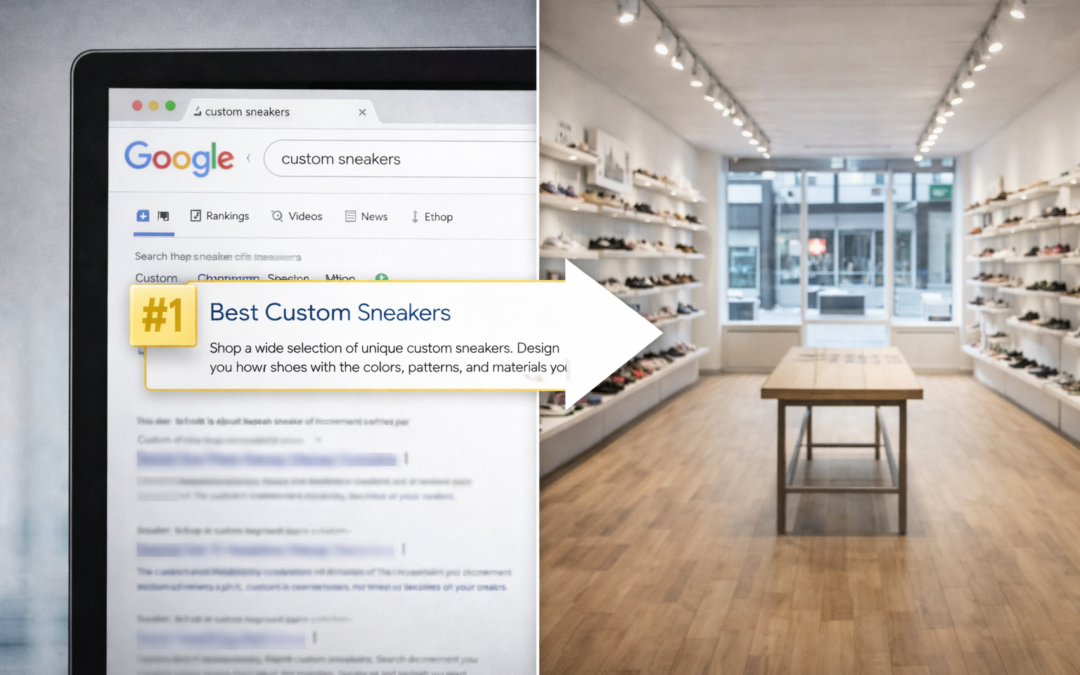 Top Google ranking for custom sneakers with empty retail store showing lack of sales